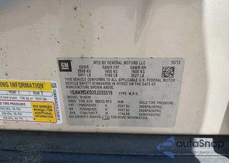 2014 Chevrolet Traverse 1Lt z USA, uszkodzony, nr VIN 1GNKRGKD2EJ203018